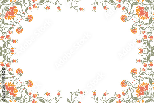 Vintage Floral Border with Orange Flowers – Ornamental Frame Design