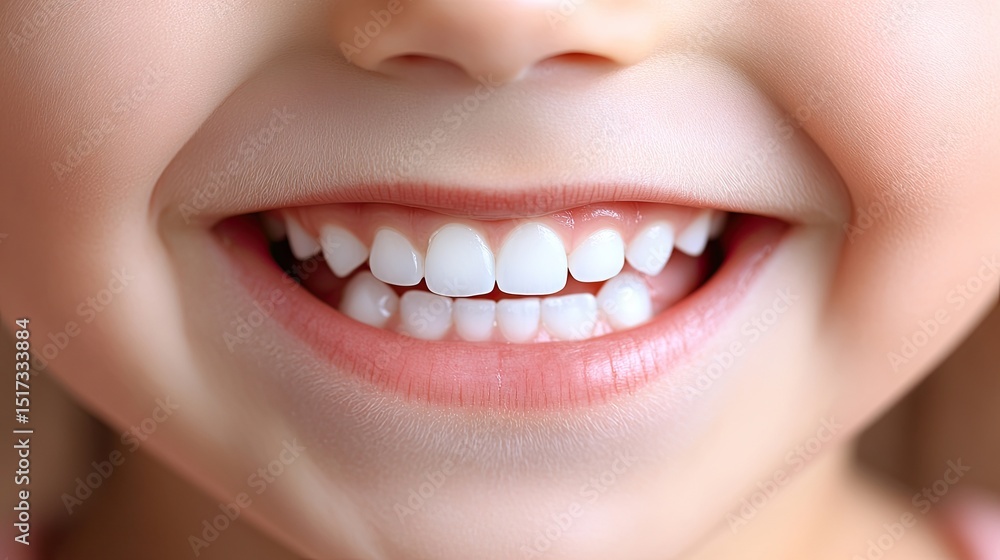 Obraz premium Close-up view of a child's healthy, bright smile.