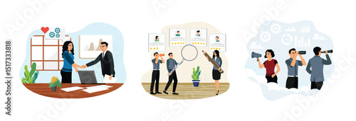 Employee recruitment process, job interviews, selecting candidates who fit the position.