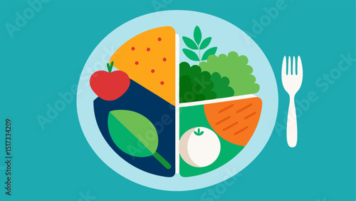 Healthy Plate An illustration of a divided plate filled with colorful vegetables lean proteins and whole grains symbolizing a balanced diet.