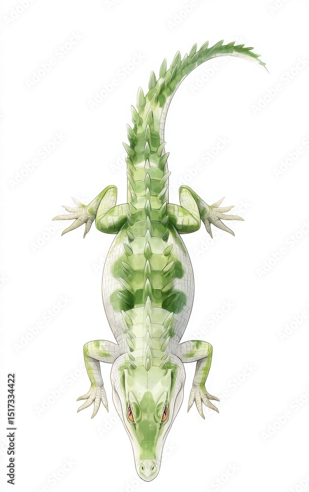 Fototapeta premium Realistic Illustration of a Green Crocodile on White Background