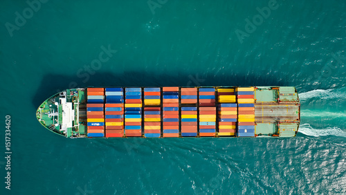 Aerial view of Large cargo ship with port area.Shipping logistics with sea freight indutry.Global import and export.T