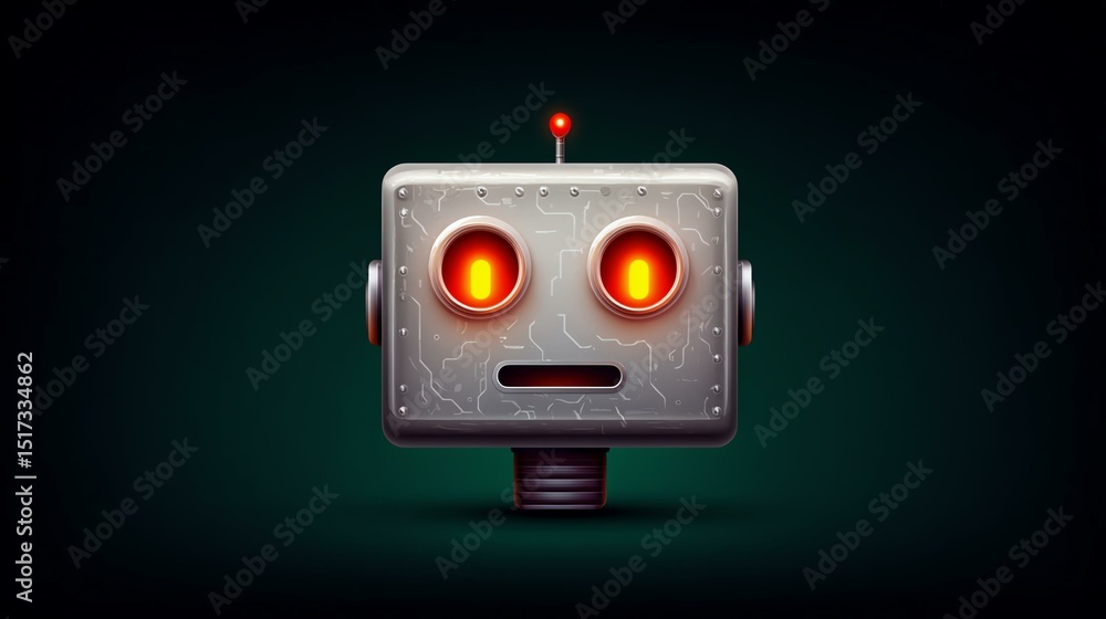 Naklejka premium Retro Robot With Glowing Eyes and Antenna on Dark Background