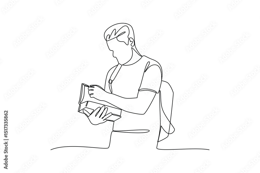 Young male student reading book continuous line drawing minimalist design Young male student reading book continuous line drawing minimalist design