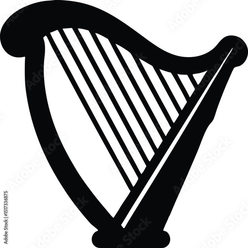 Irish harp silhouette, Celtic harp vector, Single harp instrument silhouette vector illustration