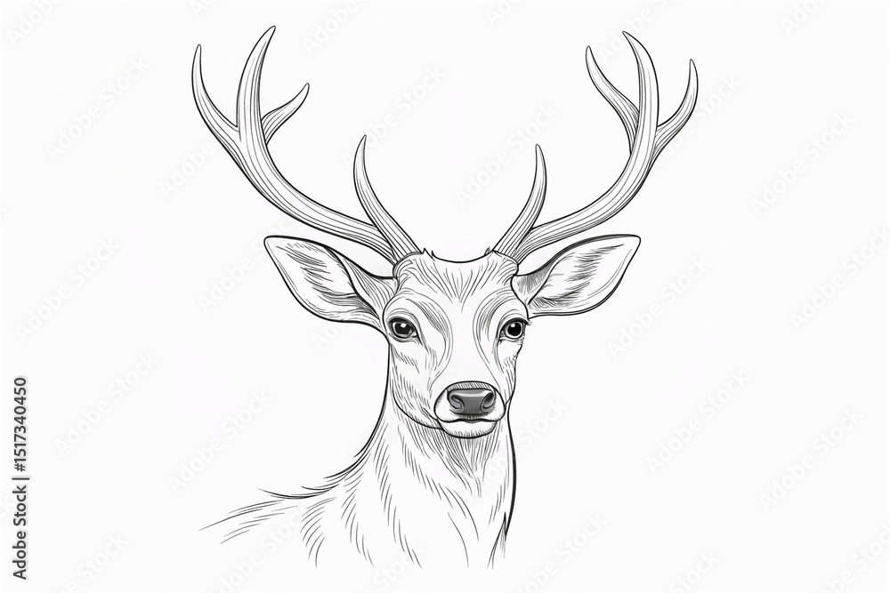deer head silhouette, Fallow deer portrait in continuous line art drawing style. Minimalist black linear sketch isolated on white background. deer head silhouette, Fallow deer portrait in continuous line art drawing style. Minimalist black linear sketch isolated on white background.