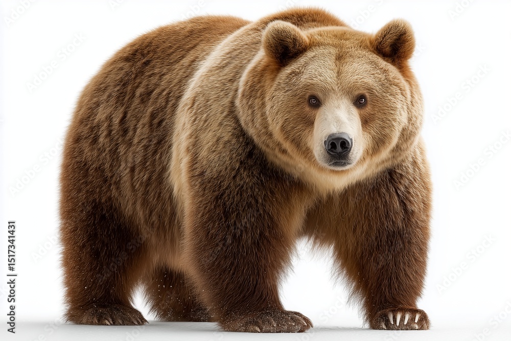 Golden bear standing tall on solid white background, powerful wildlife art, luxury animal illustration Golden bear standing tall on solid white background, powerful wildlife art, luxury animal illustration