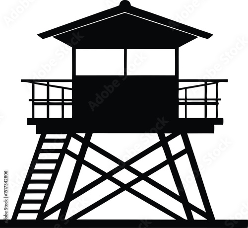 Lifeguard tower silhouette vector, safeguard tower black on a white illustration