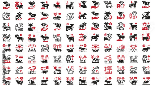 Dairy farm Icons and Symbols. Download Free Dairy Farm Icons in PNG  SVG. Organic Milk Branding Pastoral Agricultural Designs. Cow Icons, Ideal for Agriculture and Farm Themes  Flat Vector Icon