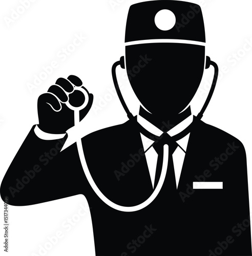 Silhouette illustration of a medical doctor in uniform using a stethoscope for examination depicting healthcare and medicine