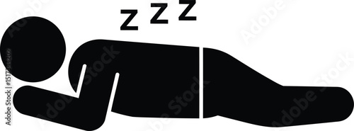 Simple black and white sleeping icon illustrating rest and relaxation for design concepts