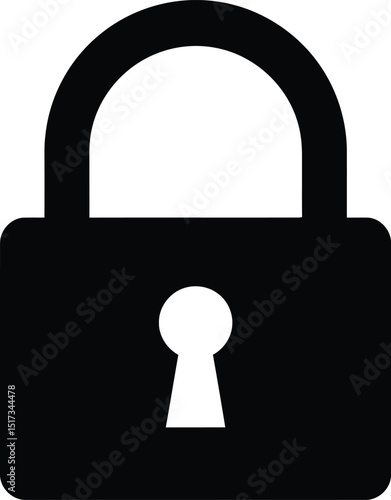 Simple black and white padlock icon representing security safety and data protection on a plain background