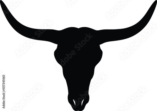 longhorn skull silhouette, longhorn skull black silhouette vector illustration