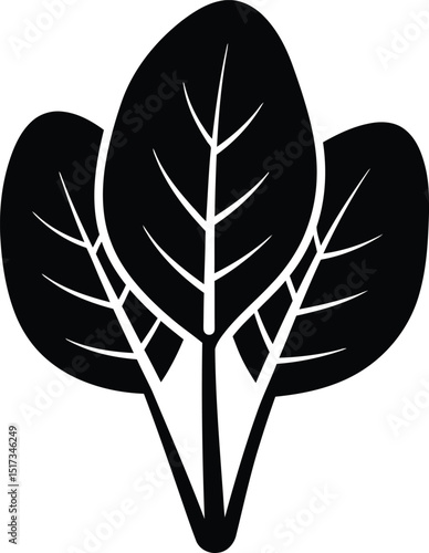 Simple black and white illustration of fresh spinach leaves representing health and natural eating