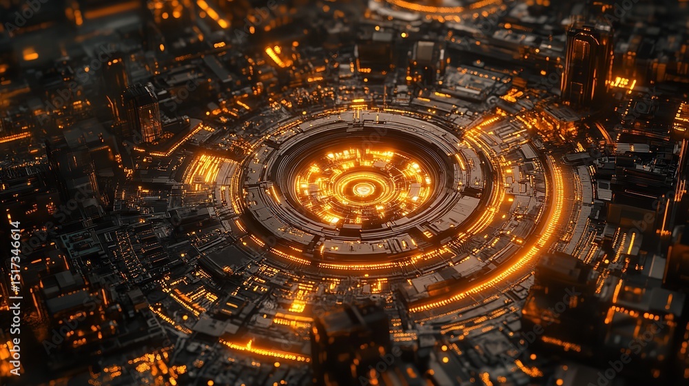 Fototapeta premium Luminescent city s electrical heart glows with potential and innovation in stark gray under
