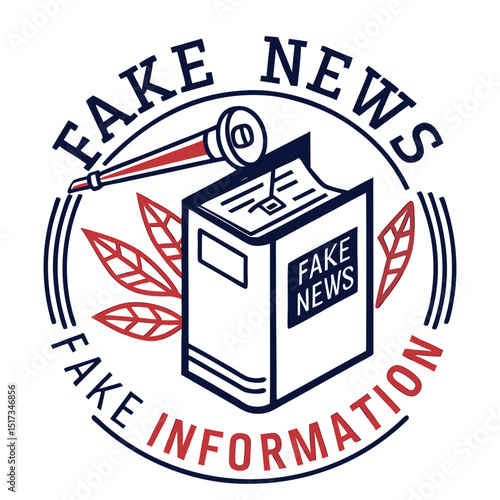 Illustrative icon depicting fake news and misleading information within a circle composition