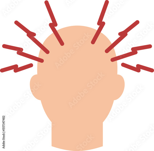Illustrative image of headache pain or migraine depicted by graphic icon with lightning bolt symbols for medical and health concepts