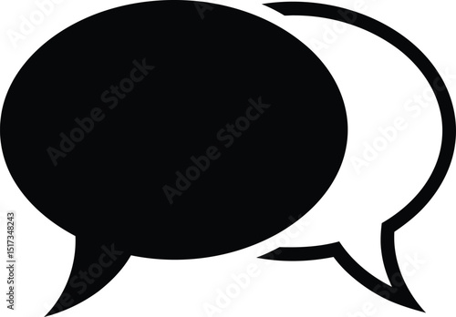Black and white chat bubbles illustration symbolizing communication dialogue conversation social media online messaging and support.