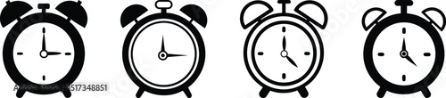 Classic Alarm Clock Silhouette Set, Vector Illustration