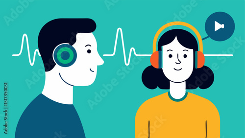 Hearing Test A patient wearing headphones with sound waves visualized as an audiologist conducts a hearing screening.