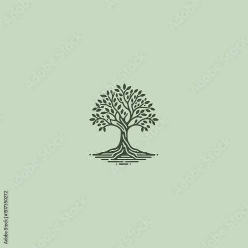 Banyan tree logo in strong and graceful illustration style.