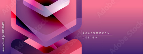 Abstract geometric shapes overlap, creating vibrant pink, purple gradient. Text reads background design on right side.