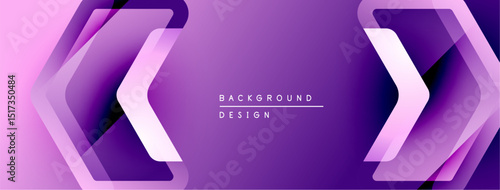 Purple abstract background. Gradient layers create dynamic chevron shapes. Modern design suitable for banners, presentations.