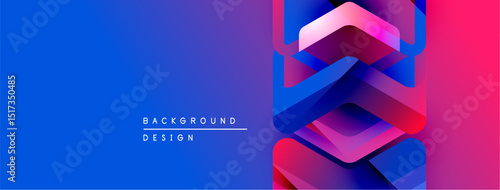 Abstract geometric shapes, vibrant gradients. Blue, purple, pink hues dominate design. Modern aesthetic, clean lines present.