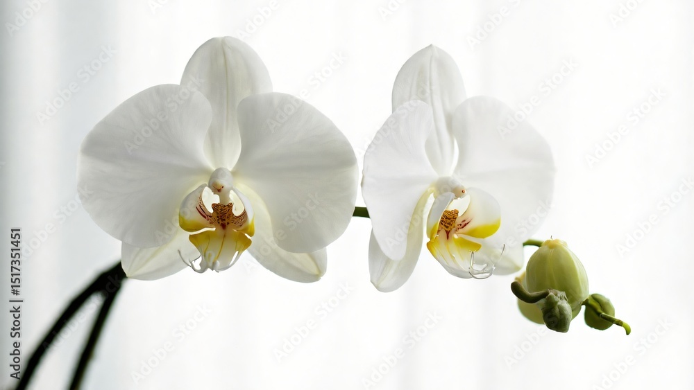 Naklejka premium Elegant White Orchids in Soft Natural Light on Bright Background