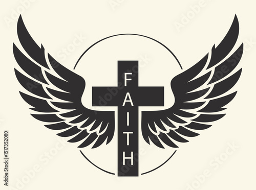 Faith Cross with Angel Wings - Inspirational Christian Symbol for Spiritual Strength