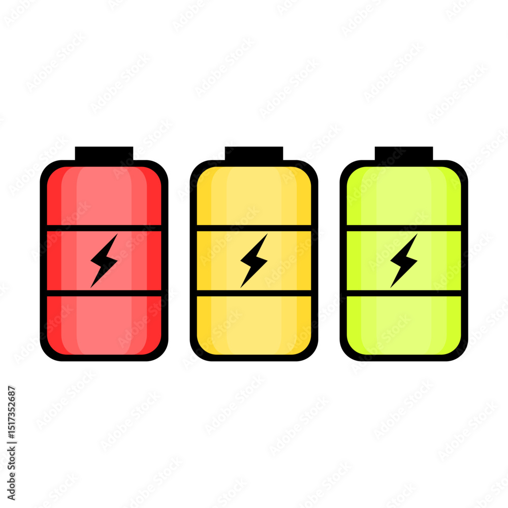 battery color status red, yellow and, green. technology theme. energy. vector illustration battery color status red, yellow and, green. technology theme. energy. vector illustration