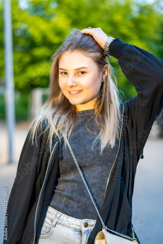 Wallpaper Mural Woman posing in the street. High quality photo Torontodigital.ca