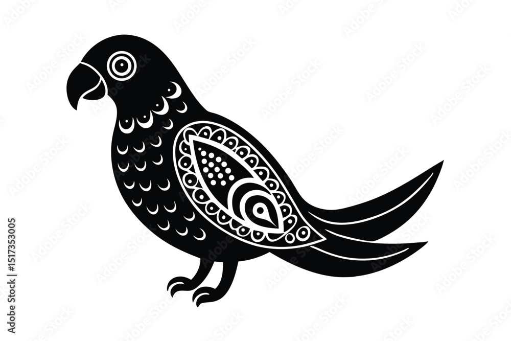 Obraz premium Colorful festival parrot with decorative paisley vector art illustration