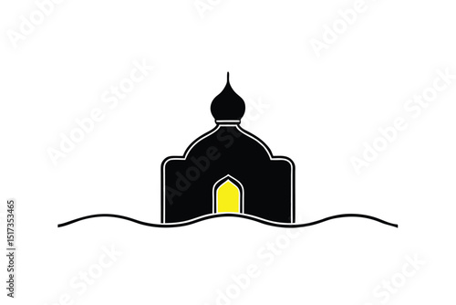 Evening lit ghar with golden glow vector art illustration