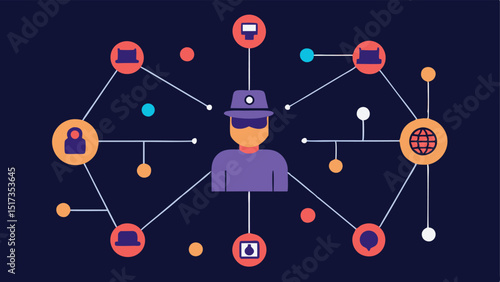 Criminal Pattern Recognition A visual of AI algorithms represented as interconnected nodes drawing connections between various criminal incidents to identify patterns.