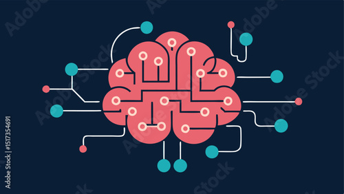 AI Brain with Data Streams A large stylized AI brain composed of circuits and lines with streams of data flowing in from crime reports and social media indicating data analysis.