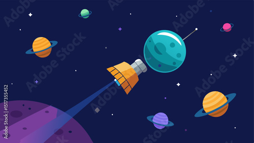 Deep Space Probe A small unmanned probe sending signals back to Earth while flying through the vastness of space surrounded by cosmic dust and shimmering galaxies.