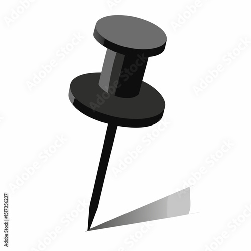 Black push pin on a white background with shadow vector