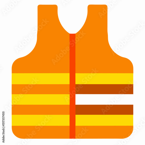 Safety vest icon with orange and yellow stripes on white background