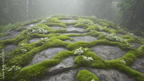 Mossy rocks in the middle of the forest