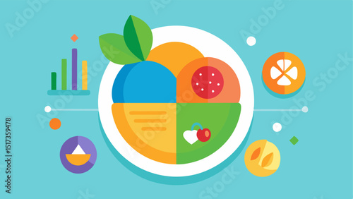 Healthy Plate with Digital Elements A colorful plate filled with fruits vegetables and grains alongside digital icons like graphs and analytics to illustrate datadriven nutrition.