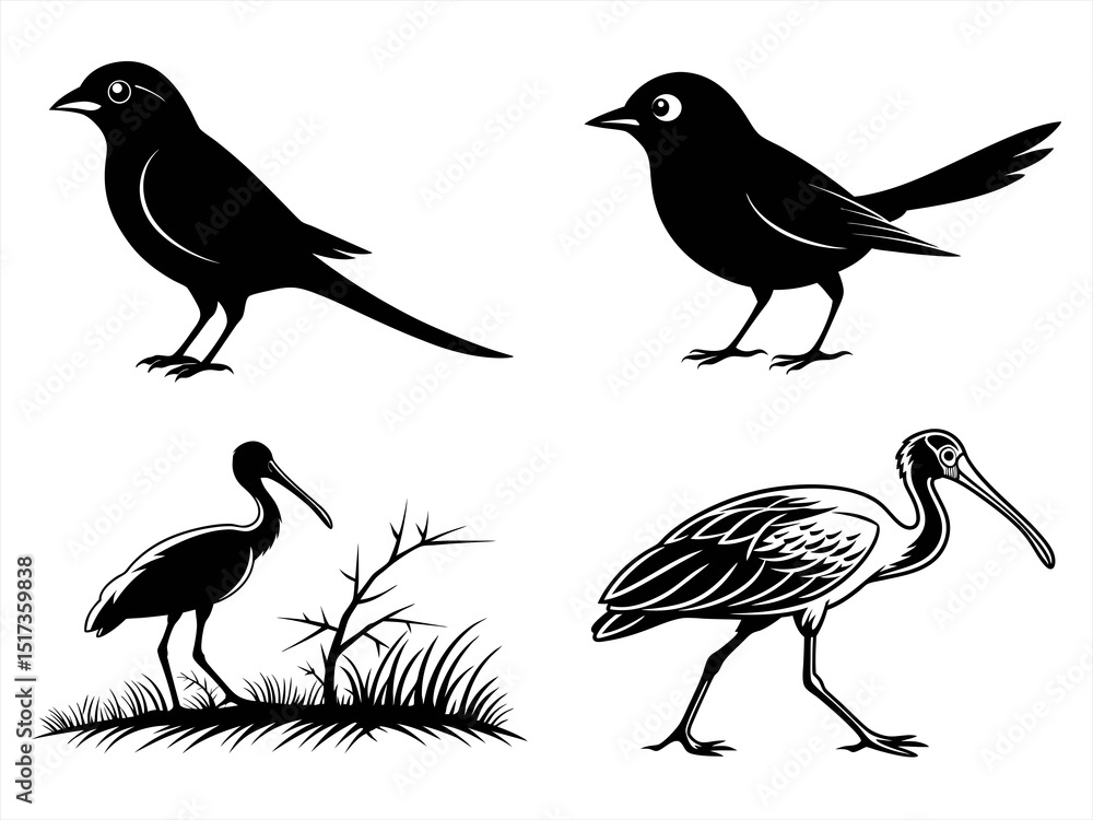 Fototapeta premium shrike sihouette black vector bundle