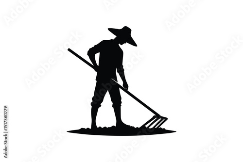 A farmer hoeing vector silhouette isolated in white background