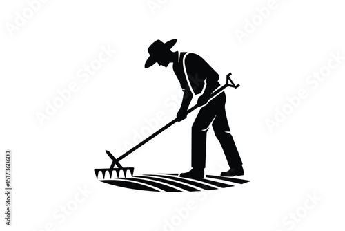 A farmer hoeing vector silhouette isolated in white background