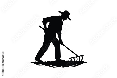 A farmer hoeing vector silhouette isolated in white background
