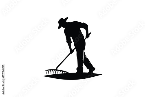 A farmer hoeing vector silhouette isolated in white background