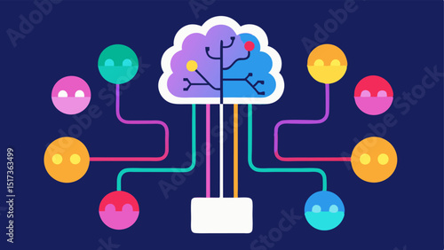 Data Flow Visualization Illustrate a network of colorful data streams flowing into a central AI brain representing the influx of big data from various sources.