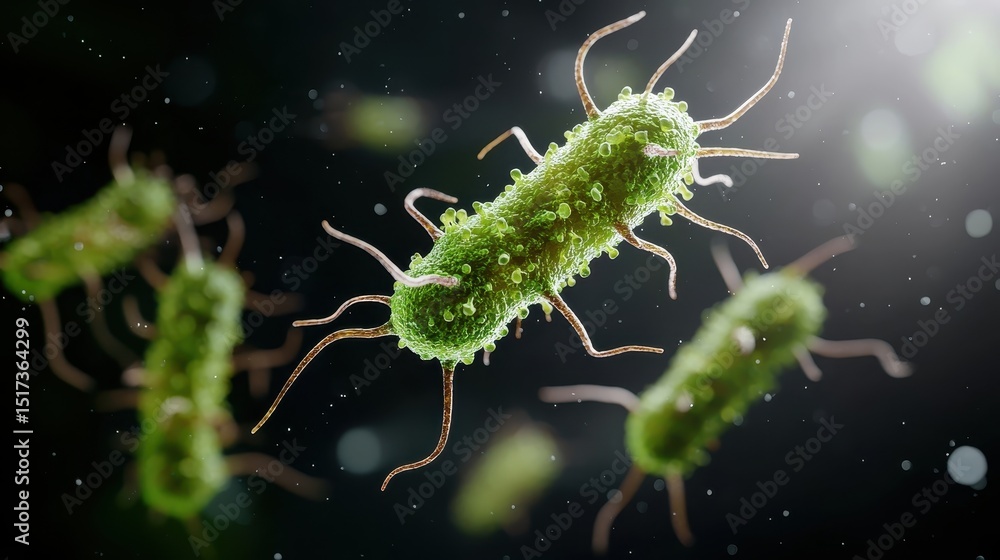 Fototapeta premium Close-Up View of Green Microorganisms Under a Microscope with Detailed Structures and Bright Background for Scientific and Educational Use