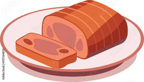 Juicy Sliced Brisket on a Plate Vector Art