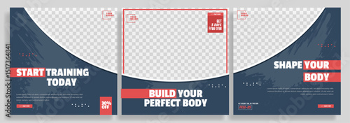 posts on social media vector illustration. Stylish graphics templates posts. dynamic abstractions typography photo. modern art paint and brush stains, fitness subjects gym. design frame post Template